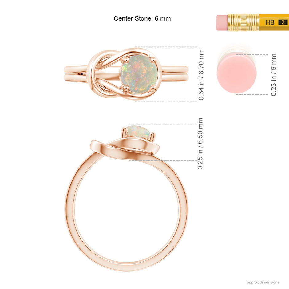 6mm AAAA Solitaire Opal Infinity Knot Ring in Rose Gold ruler