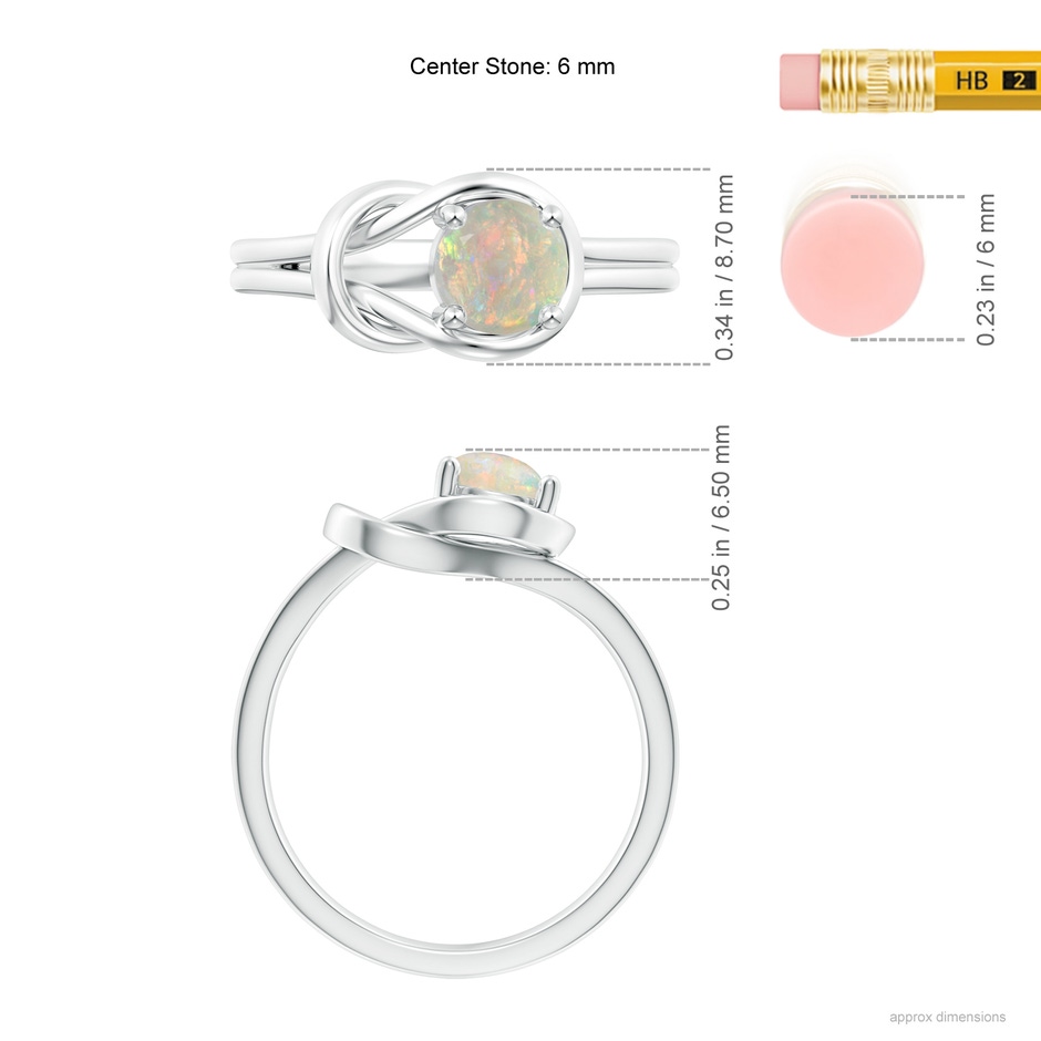 6mm AAAA Solitaire Opal Infinity Knot Ring in White Gold ruler