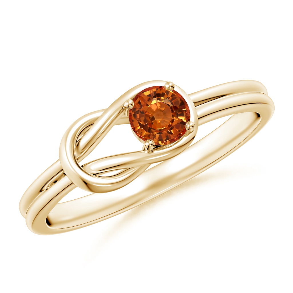 4mm AAAA Solitaire Orange Sapphire Infinity Knot Ring in Yellow Gold