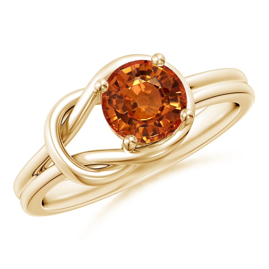 6mm AAAA Solitaire Orange Sapphire Infinity Knot Ring in Yellow Gold 