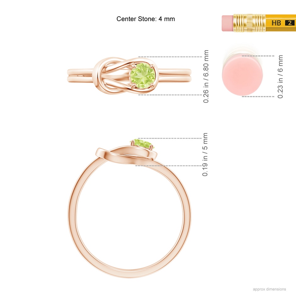 4mm A Solitaire Peridot Infinity Knot Ring in Rose Gold ruler
