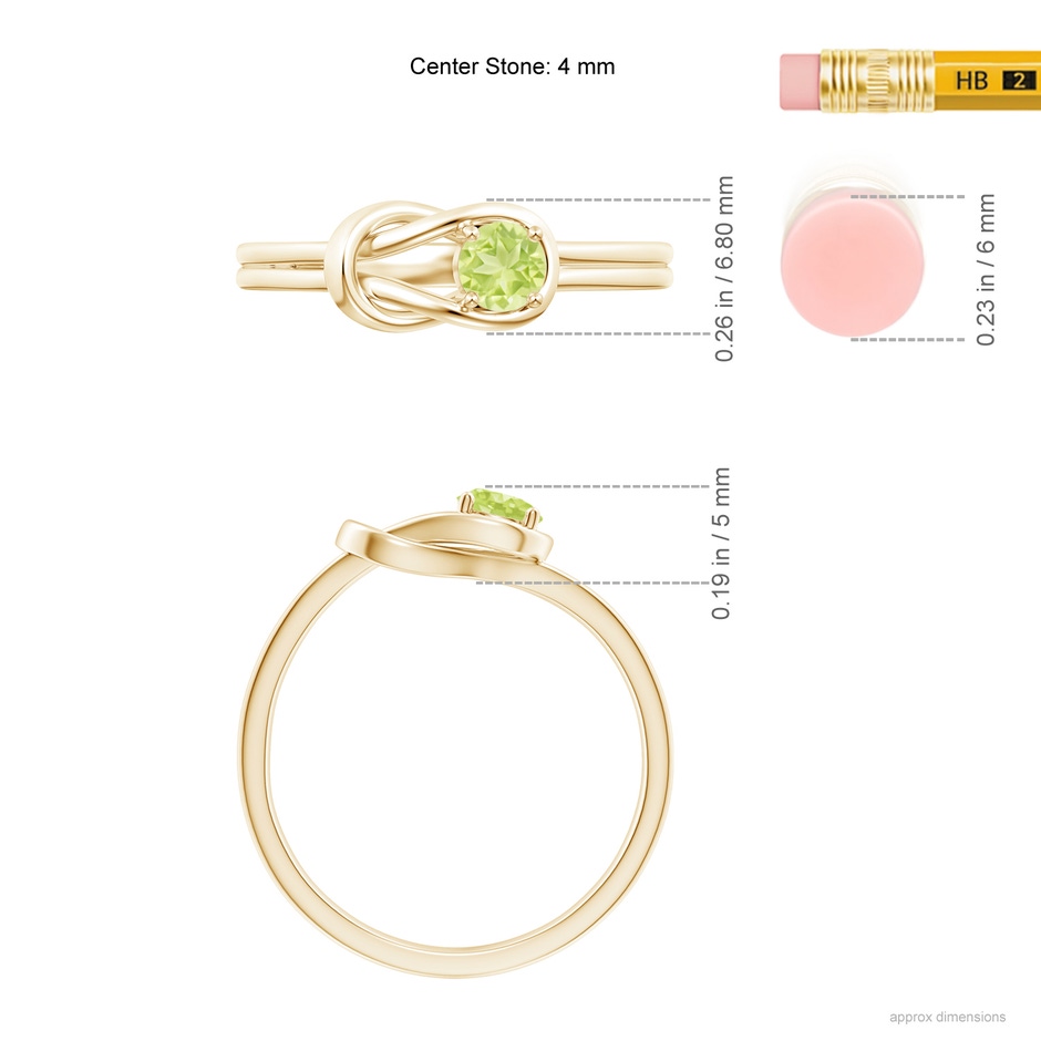 4mm A Solitaire Peridot Infinity Knot Ring in Yellow Gold ruler