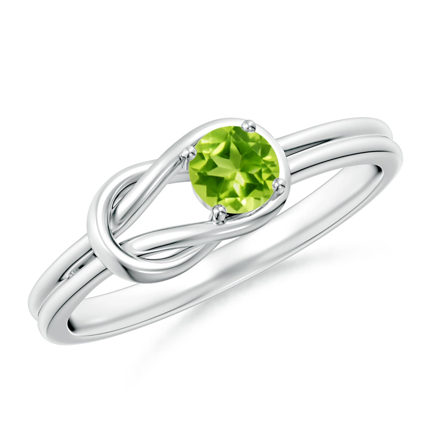 4mm AAA Solitaire Peridot Infinity Knot Ring in 18CT White Gold