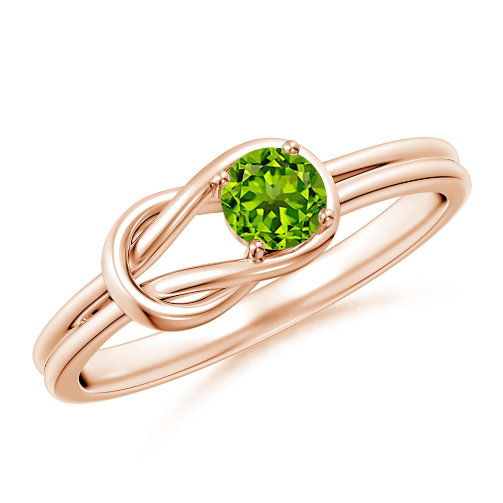 4mm AAAA Solitaire Peridot Infinity Knot Ring in Rose Gold