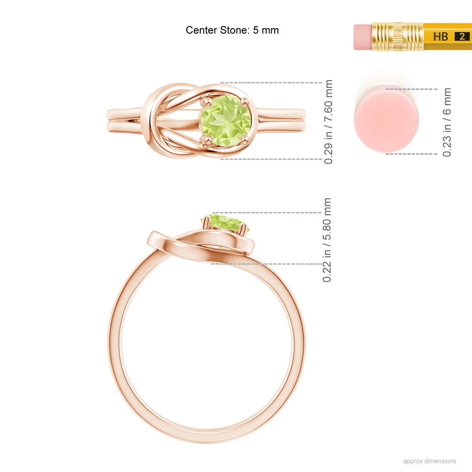 5mm A Solitaire Peridot Infinity Knot Ring in Rose Gold ruler