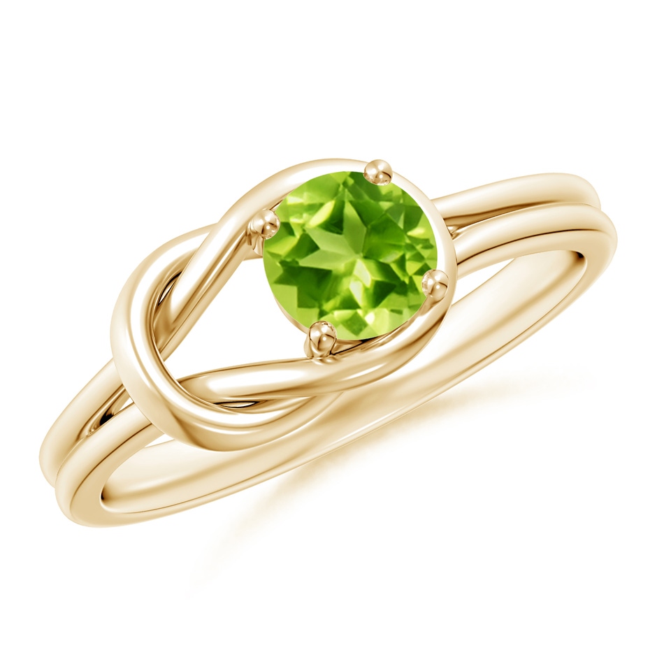 5mm AAA Solitaire Peridot Infinity Knot Ring in Yellow Gold 