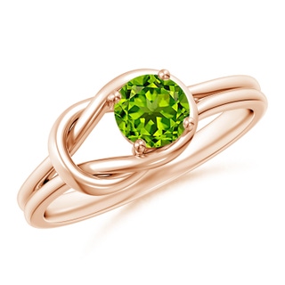 5mm AAAA Solitaire Peridot Infinity Knot Ring in 18K Rose Gold