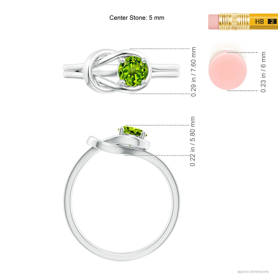 5mm AAAA Solitaire Peridot Infinity Knot Ring in White Gold ruler