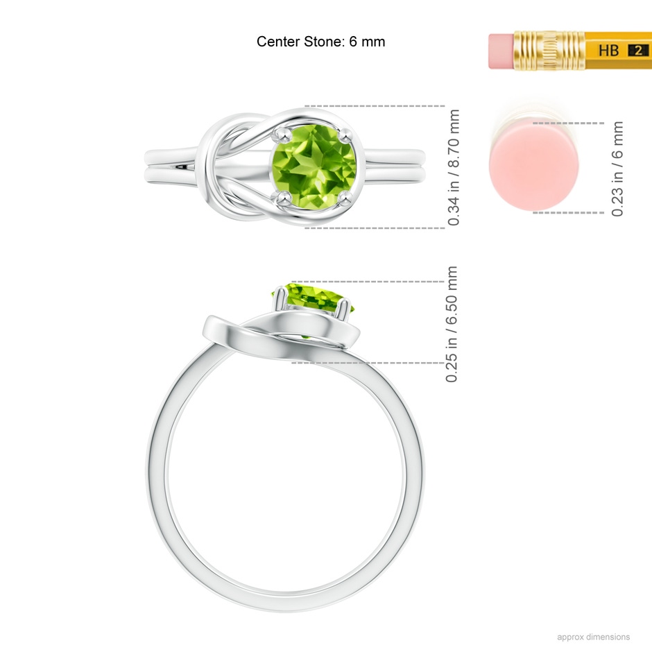 6mm AAA Solitaire Peridot Infinity Knot Ring in White Gold ruler