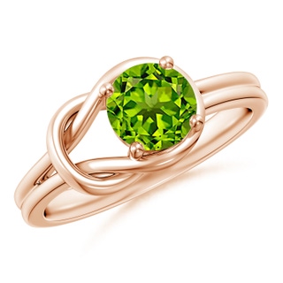 6mm AAAA Solitaire Peridot Infinity Knot Ring in 18K Rose Gold