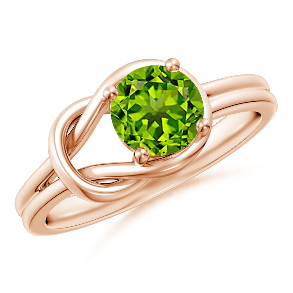 6mm AAAA Solitaire Peridot Infinity Knot Ring in 18K Rose Gold 