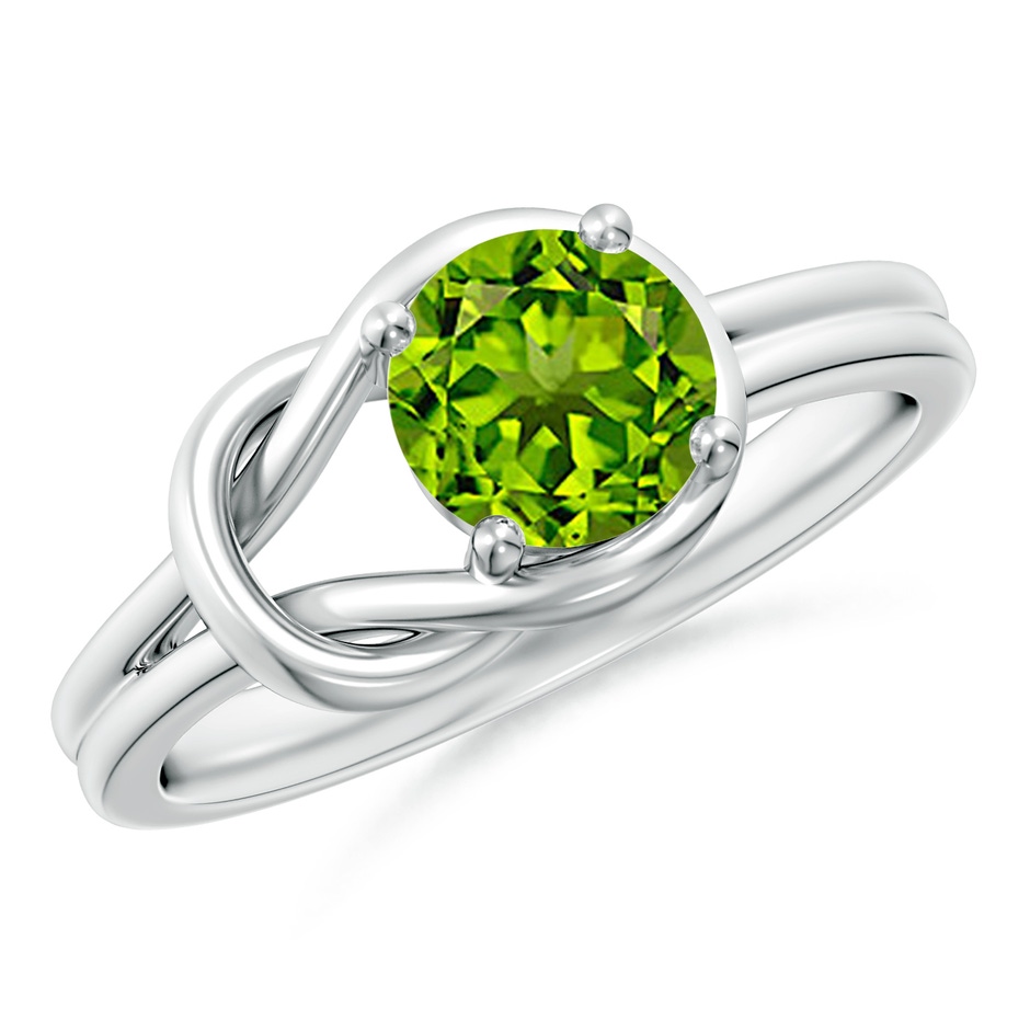 6mm AAAA Solitaire Peridot Infinity Knot Ring in 18K White Gold 