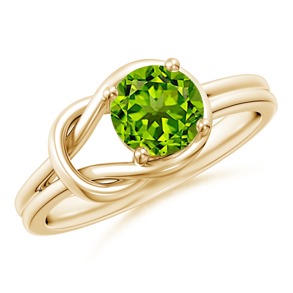 6mm AAAA Solitaire Peridot Infinity Knot Ring in Yellow Gold