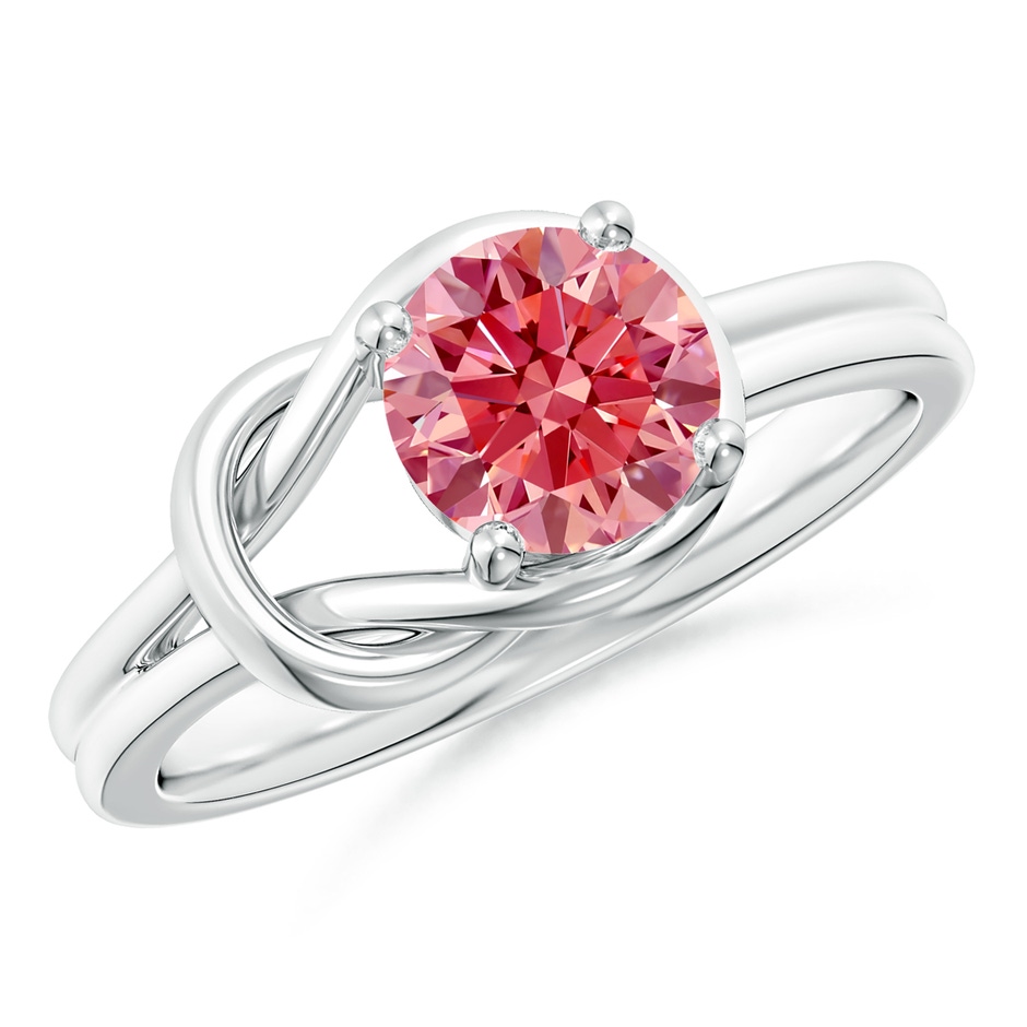 6.4mm AAAA Solitaire Fancy Intense Pink Diamond Infinity Knot Ring in 18K White Gold 