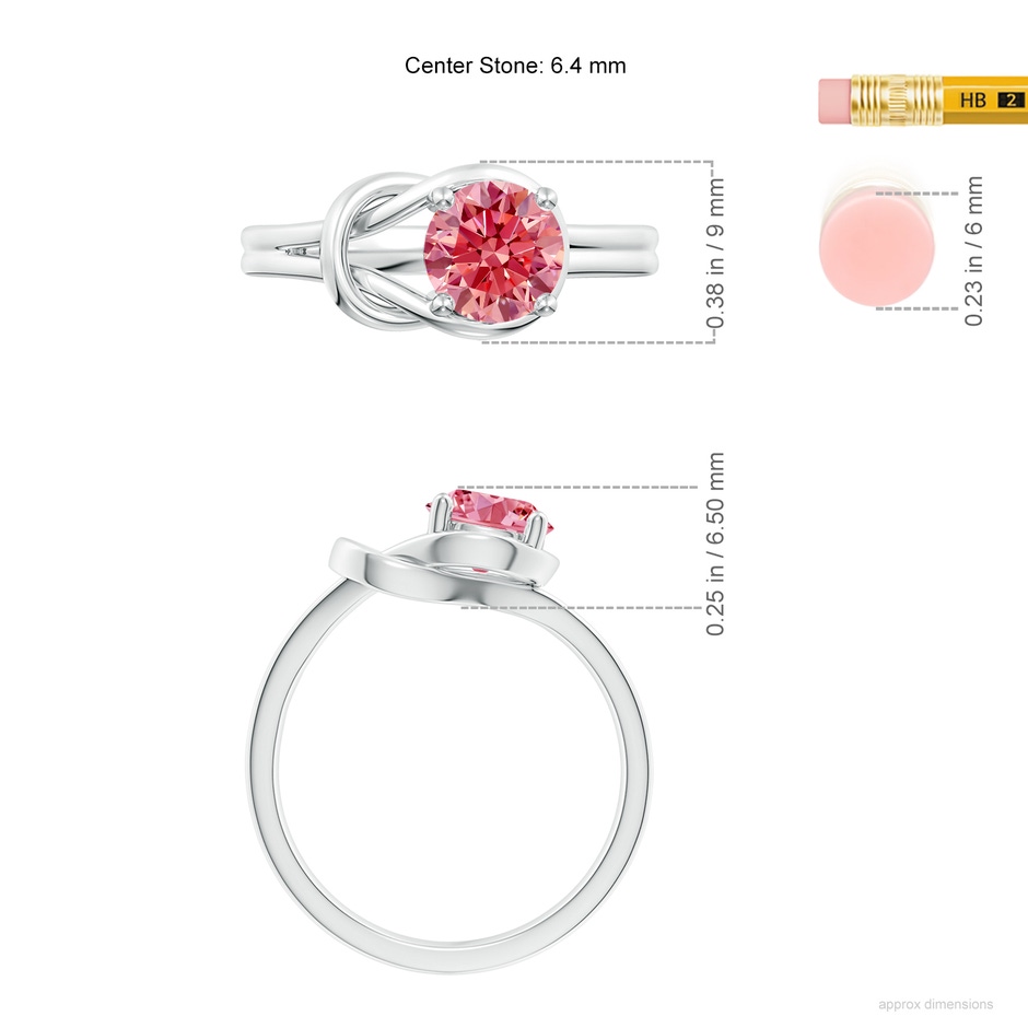 6.4mm AAAA Solitaire Fancy Intense Pink Diamond Infinity Knot Ring in 18K White Gold ruler