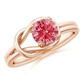 6mm AAAA Solitaire Fancy Intense Pink Diamond Infinity Knot Ring in 10K Rose Gold