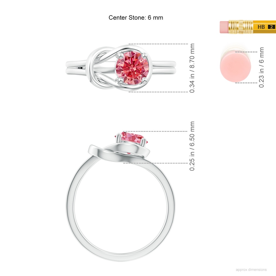 6mm AAAA Solitaire Fancy Intense Pink Diamond Infinity Knot Ring in P950 Platinum ruler
