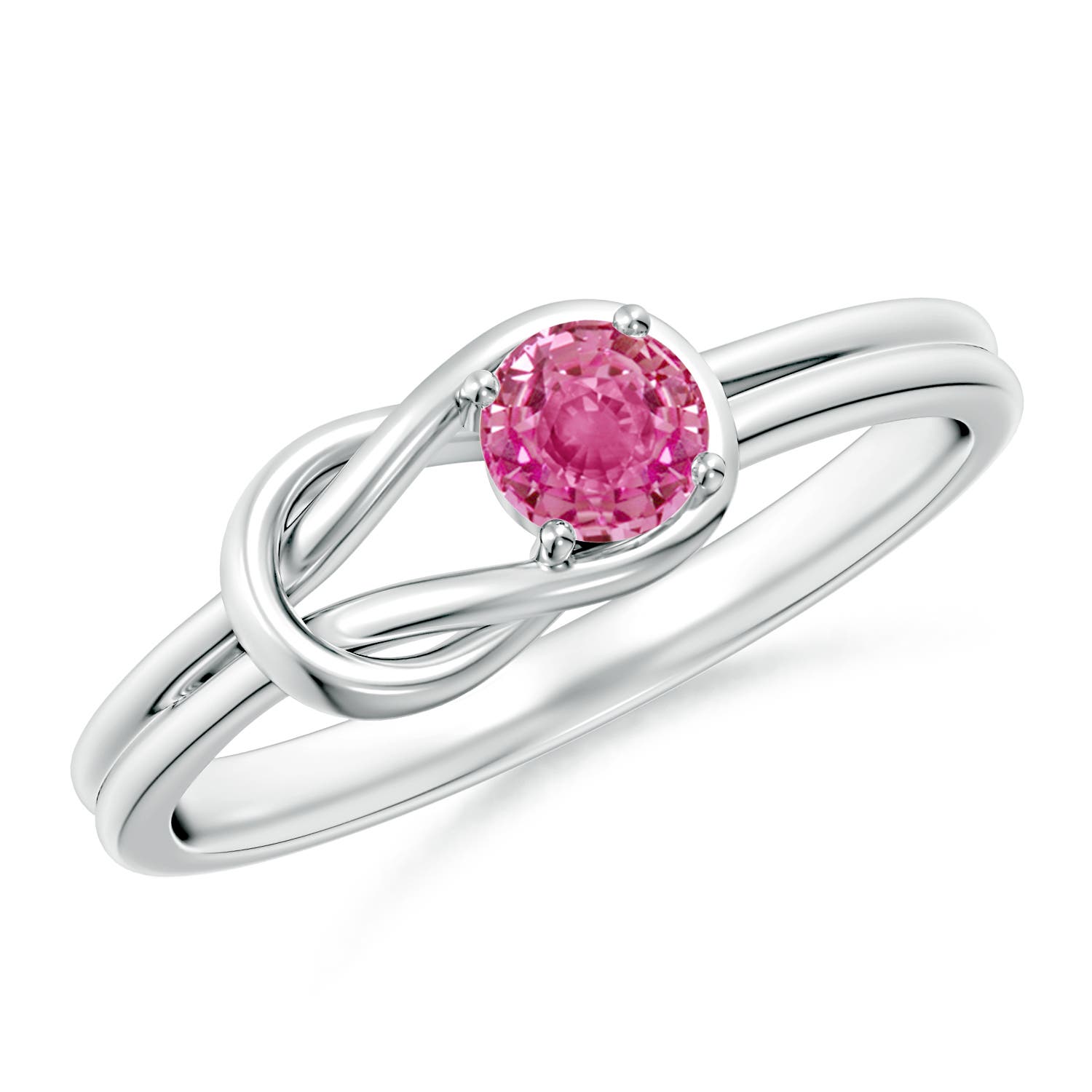 4mm AAA Solitaire Pink Sapphire Infinity Knot Ring in 18K White Gold