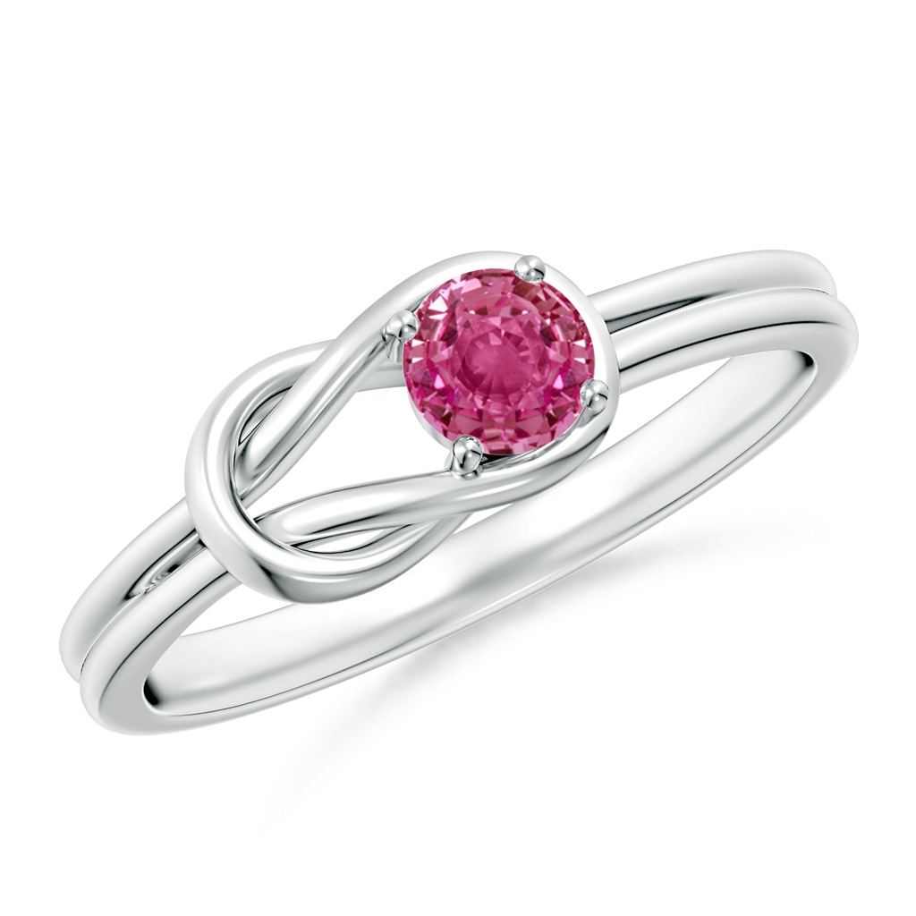 4mm AAAA Solitaire Pink Sapphire Infinity Knot Ring in P950 Platinum