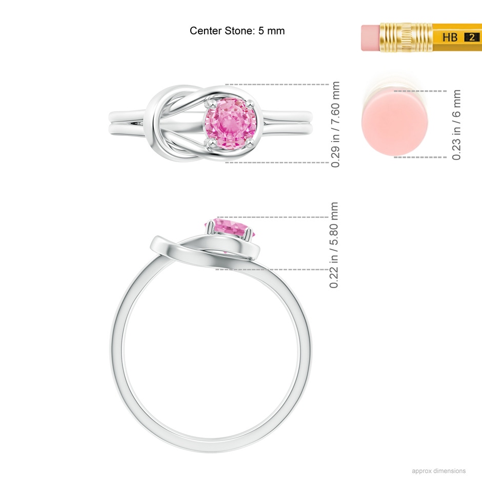 5mm A Solitaire Pink Sapphire Infinity Knot Ring in White Gold ruler