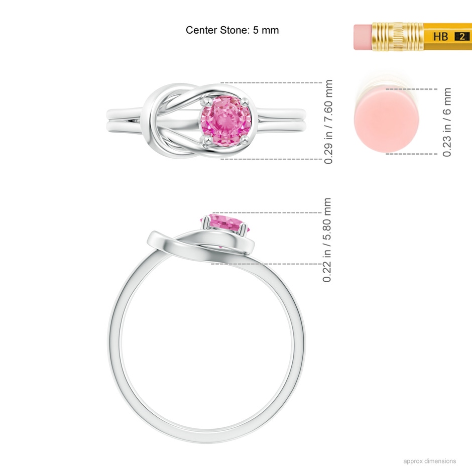 5mm AA Solitaire Pink Sapphire Infinity Knot Ring in White Gold ruler