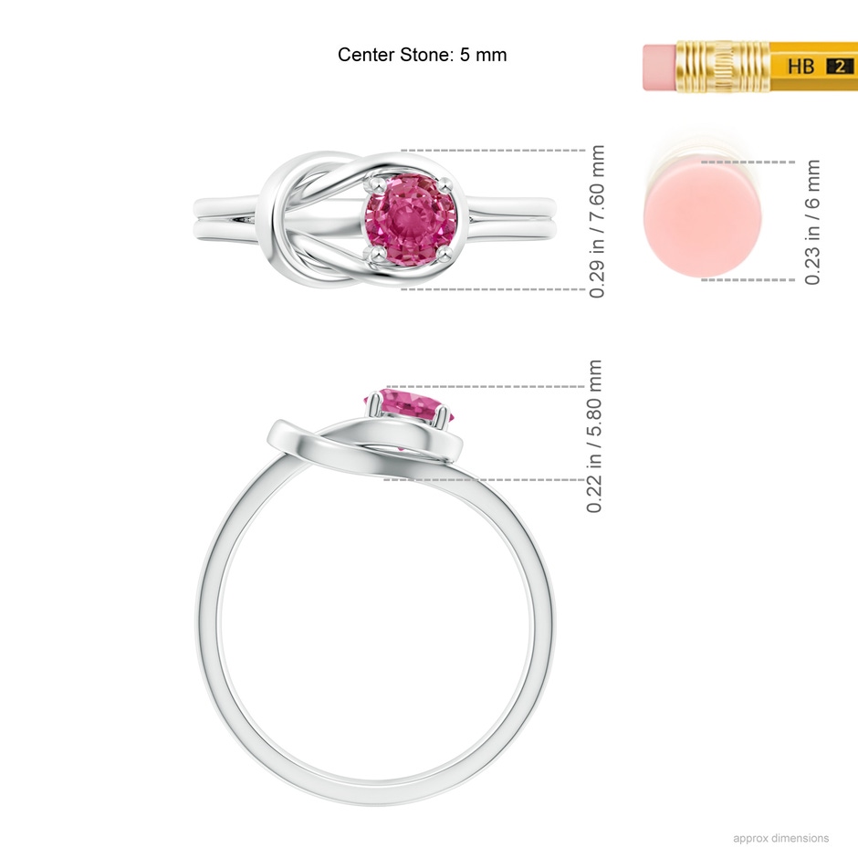 5mm AAAA Solitaire Pink Sapphire Infinity Knot Ring in P950 Platinum ruler