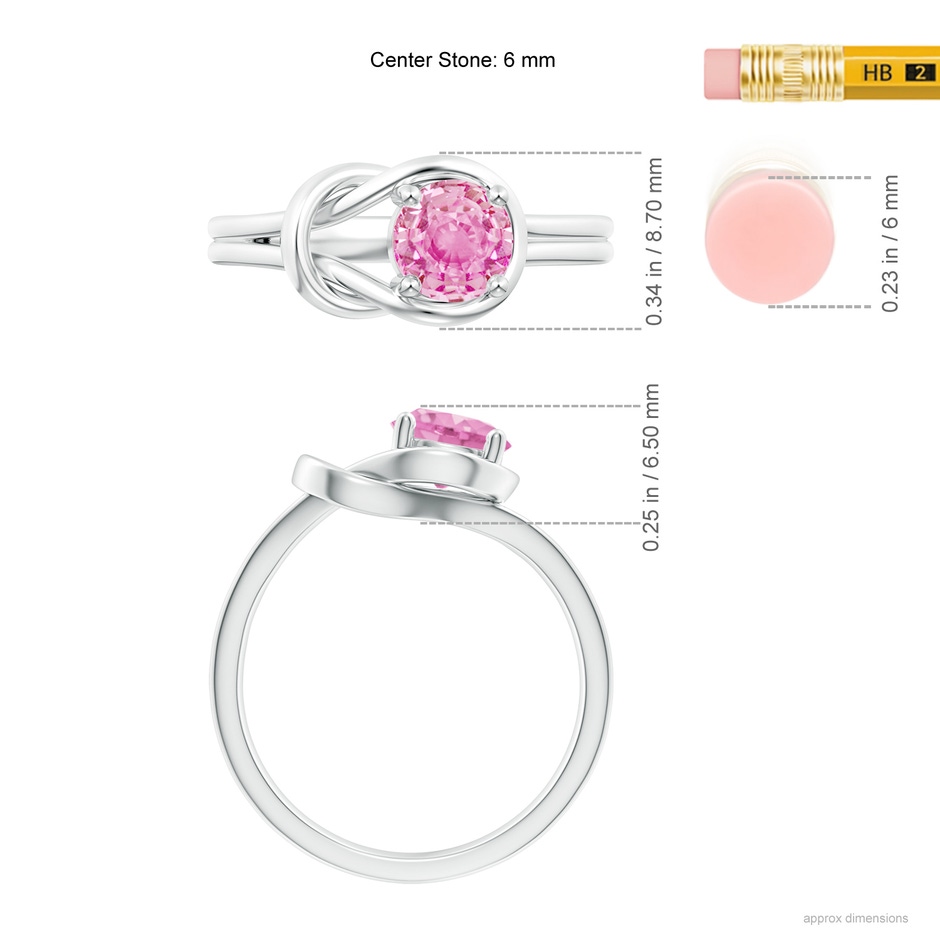6mm A Solitaire Pink Sapphire Infinity Knot Ring in 18K White Gold ruler