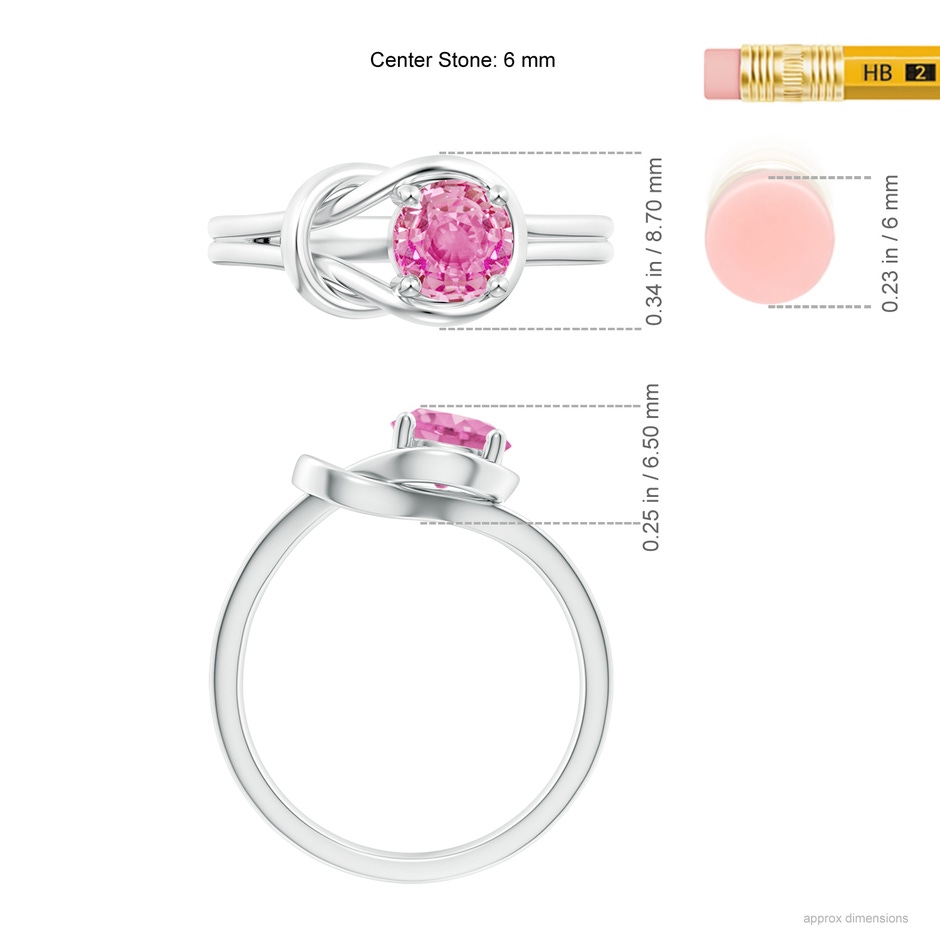 6mm AA Solitaire Pink Sapphire Infinity Knot Ring in White Gold ruler