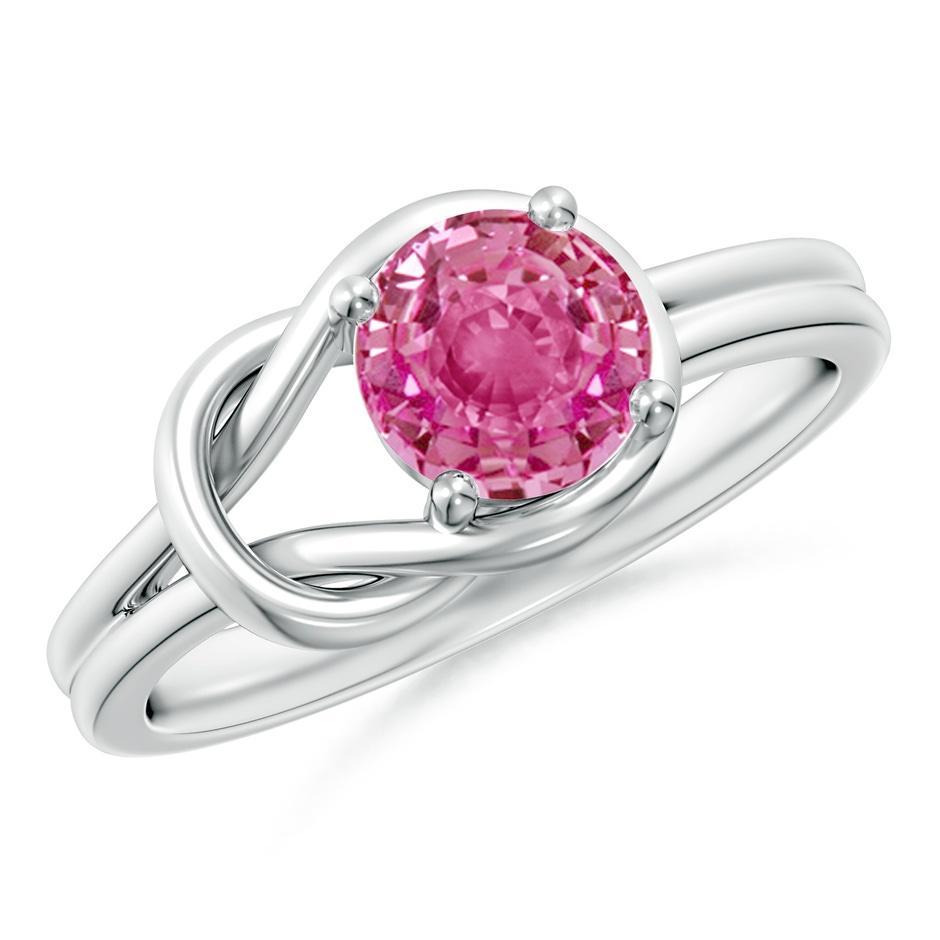 6mm AAA Solitaire Pink Sapphire Infinity Knot Ring in White Gold 