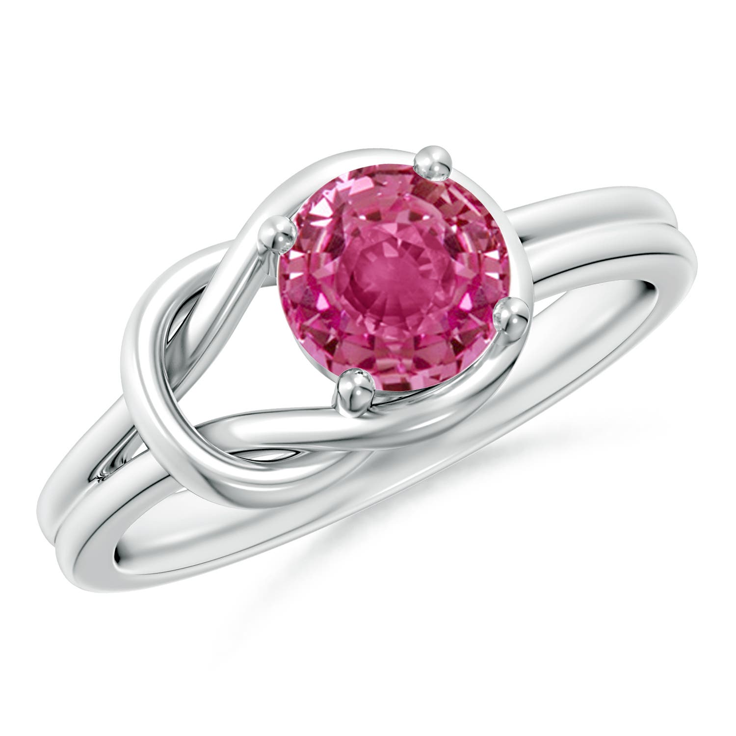 6mm AAAA Solitaire Pink Sapphire Infinity Knot Ring in 18K White Gold