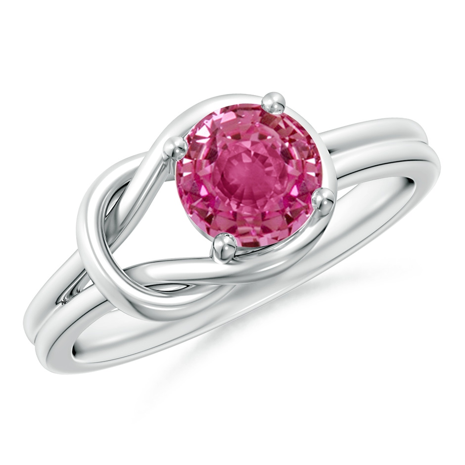 6mm AAAA Solitaire Pink Sapphire Infinity Knot Ring in White Gold 