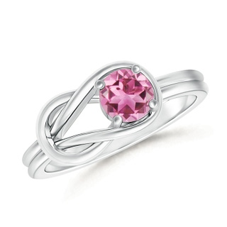 4mm AAA Solitaire Pink Tourmaline Infinity Knot Ring in White Gold