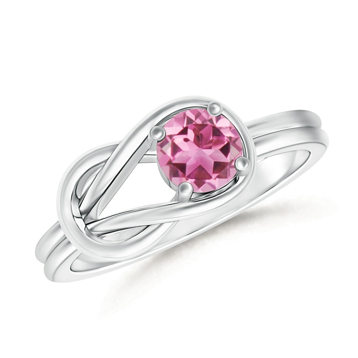 4mm AAA Solitaire Pink Tourmaline Infinity Knot Ring in White Gold 