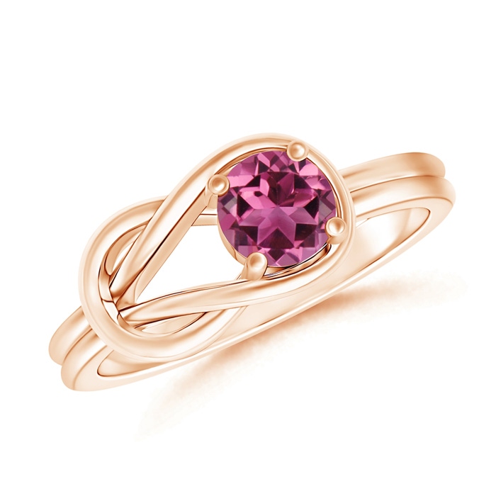 4mm AAAA Solitaire Pink Tourmaline Infinity Knot Ring in Rose Gold