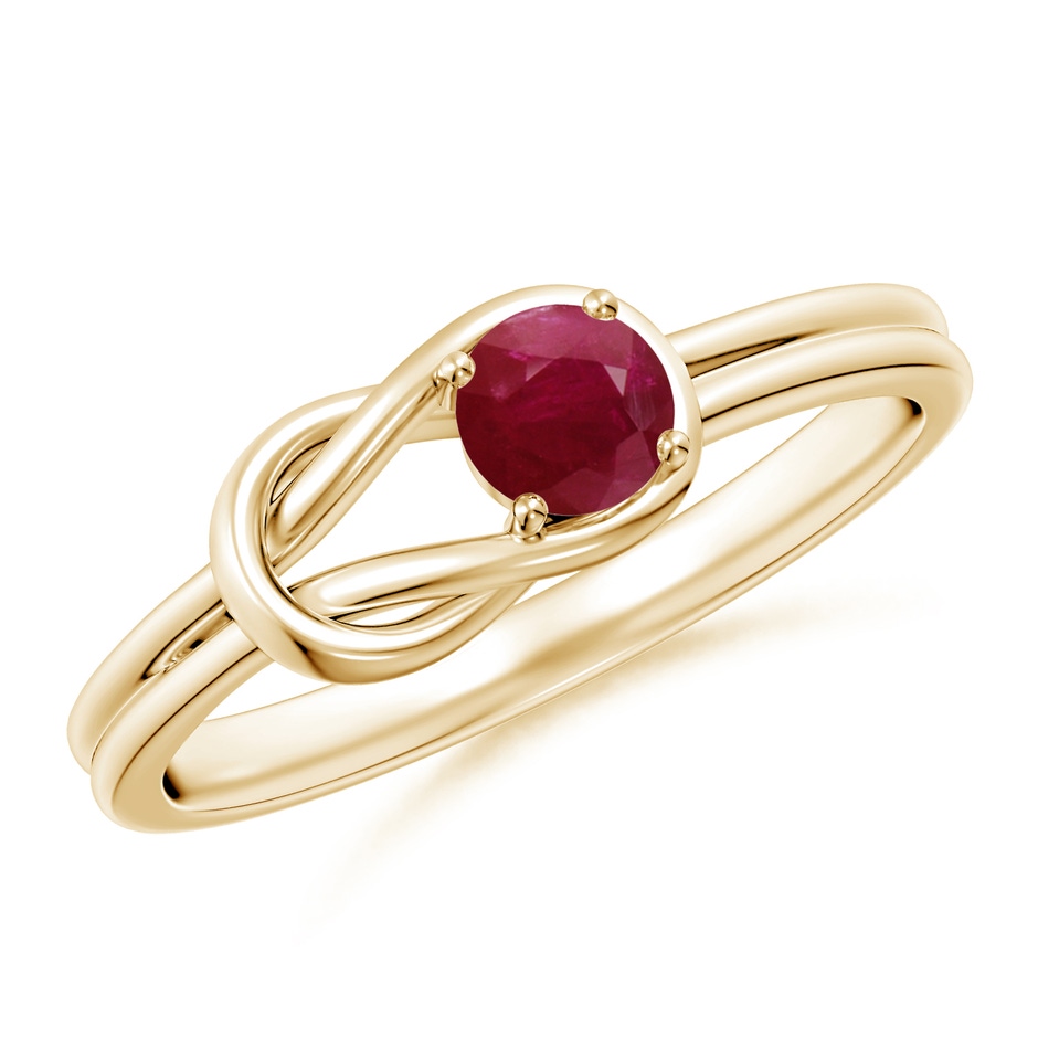 4mm A Solitaire Ruby Infinity Knot Ring in Yellow Gold 