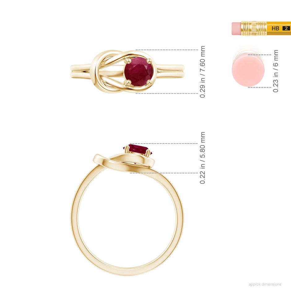 4mm A Solitaire Ruby Infinity Knot Ring in Yellow Gold ruler