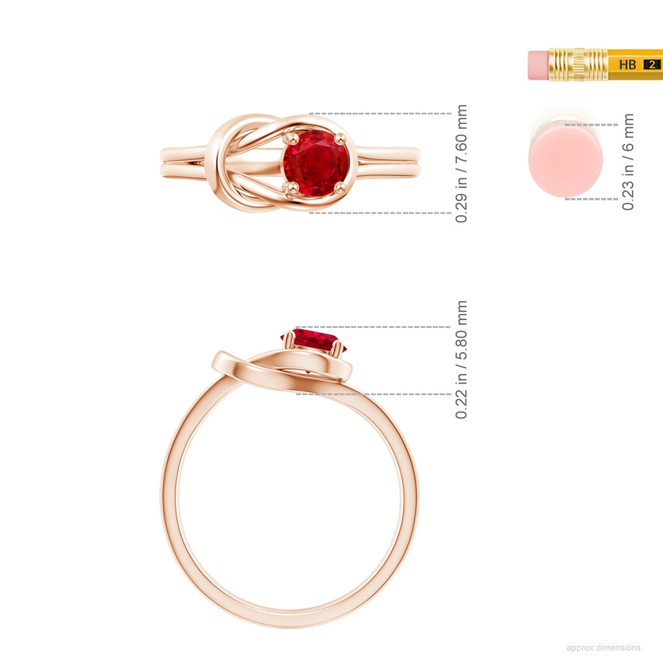 4mm AAA Solitaire Ruby Infinity Knot Ring in Rose Gold ruler