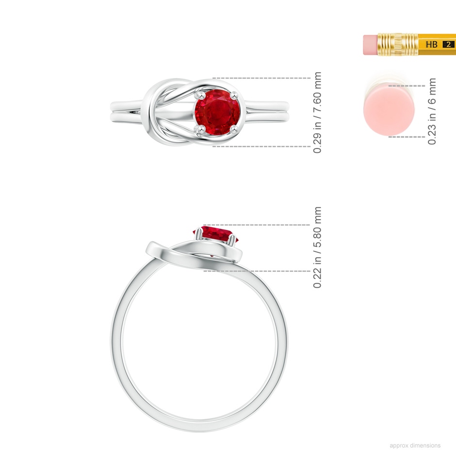 4mm AAA Solitaire Ruby Infinity Knot Ring in White Gold ruler