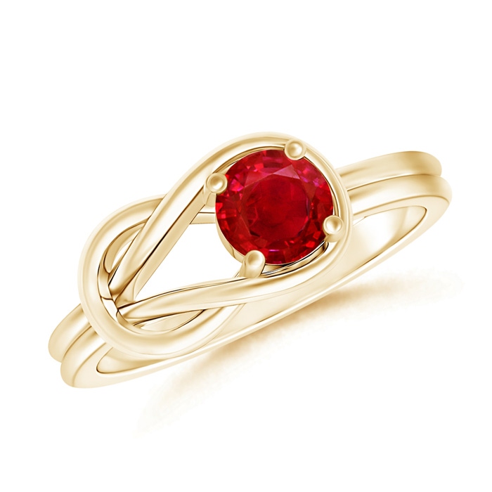 4mm AAA Solitaire Ruby Infinity Knot Ring in Yellow Gold 