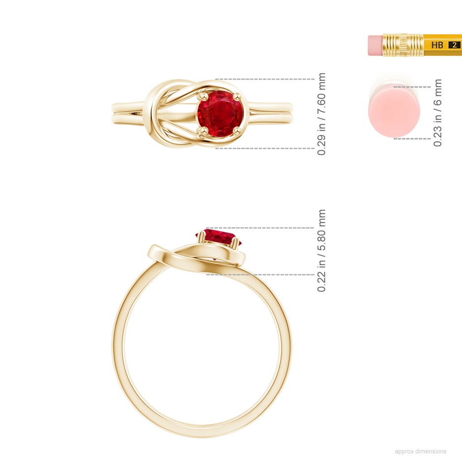 4mm AAA Solitaire Ruby Infinity Knot Ring in Yellow Gold ruler