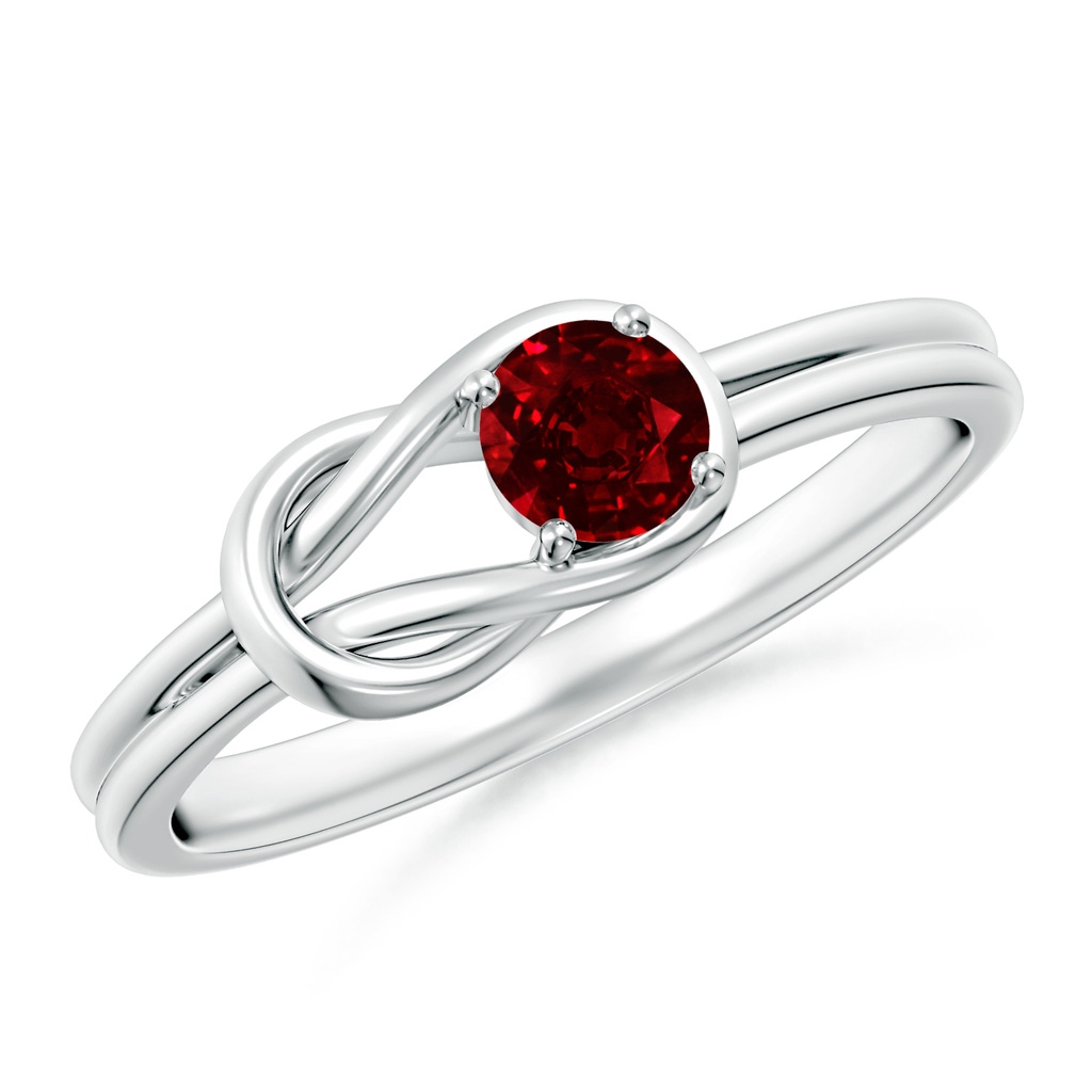 4mm AAAA Solitaire Ruby Infinity Knot Ring in 18K White Gold