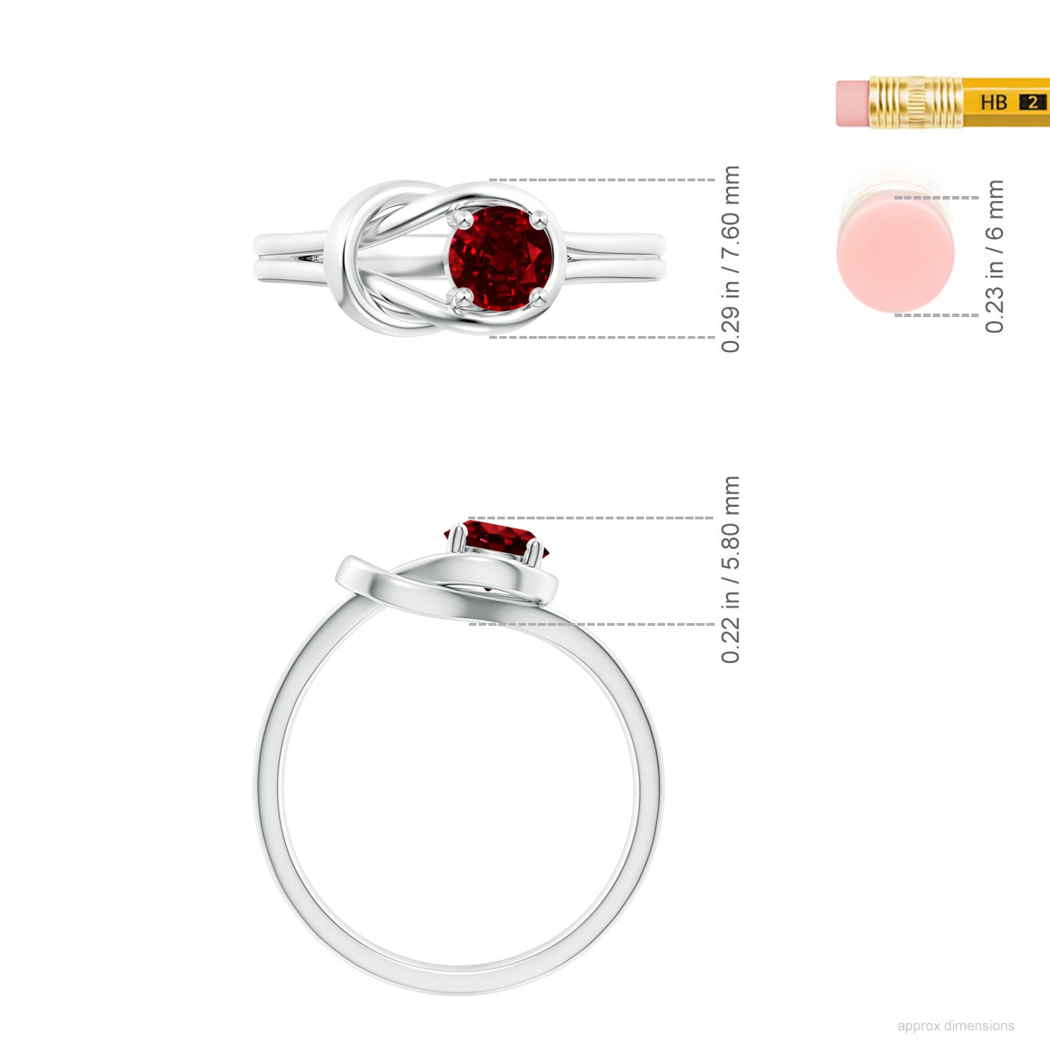 4mm AAAA Solitaire Ruby Infinity Knot Ring in 18CT White Gold - ruler