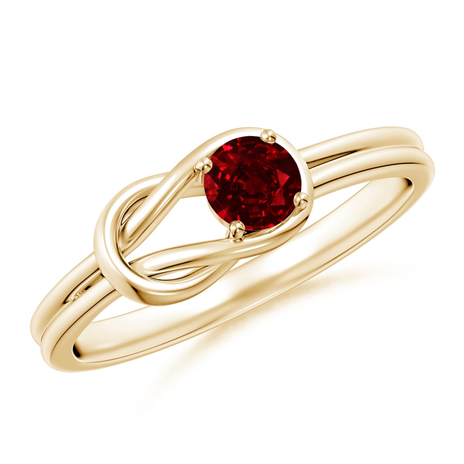 4mm AAAA Solitaire Ruby Infinity Knot Ring in Yellow Gold 