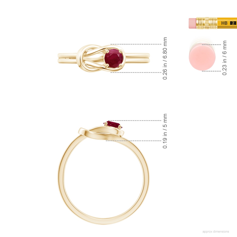 5mm A Solitaire Ruby Infinity Knot Ring in Yellow Gold ruler