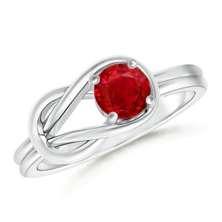5mm AAA Solitaire Ruby Infinity Knot Ring in White Gold