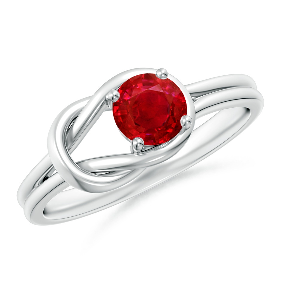 5mm AAA Solitaire Ruby Infinity Knot Ring in White Gold 