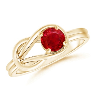 5mm AAA Solitaire Ruby Infinity Knot Ring in Yellow Gold