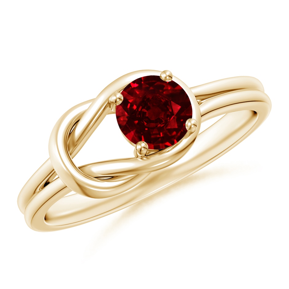5mm AAAA Solitaire Ruby Infinity Knot Ring in Yellow Gold 