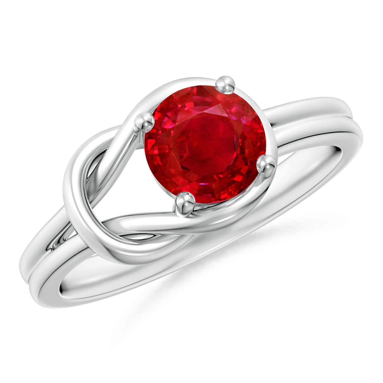 6mm AAA Solitaire Ruby Infinity Knot Ring in White Gold