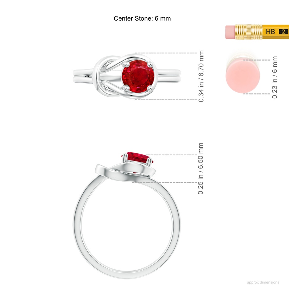 6mm AAA Solitaire Ruby Infinity Knot Ring in White Gold ruler